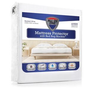 All-In-One Mattress Protector Cover with Zippered Bed Bug Blocker Queen NWT